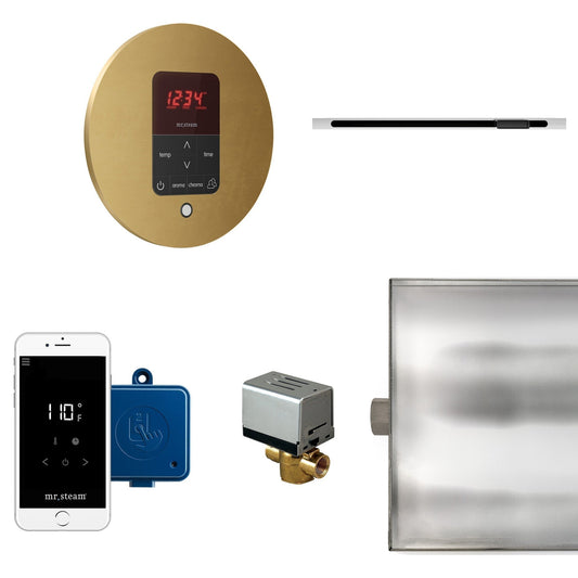MrSteam Butler Linear 28" x 13" x 11" Steam Generator Control Kit Package in Round Custom Plating with Autoflush, Condensation Pan, Steamlinx, Steamhead