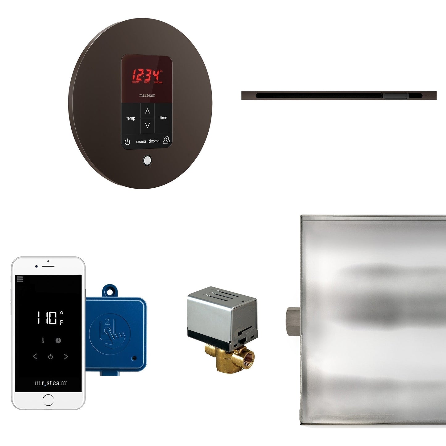 MrSteam Butler Linear 28" x 13" x 11" Steam Generator Control Kit Package in Round Oil Rubbed Bronze with Autoflush, Condensation Pan, Steamlinx, Steamhead