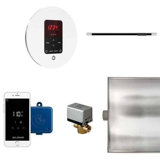 MrSteam Butler Linear 28" x 13" x 11" Steam Generator Control Kit Package in Round White with Autoflush, Condensation Pan, Steamlinx, Steamhead