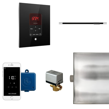 MrSteam Butler Linear 28" x 13" x 11" Steam Generator Control Kit Package in Square Black with Autoflush, Condensation Pan, Steamlinx, Steamhead
