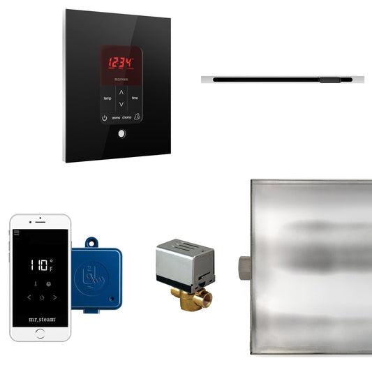 MrSteam Butler Linear 28" x 13" x 11" Steam Generator Control Kit Package in Square Black with Autoflush, Condensation Pan, Steamlinx, Steamhead