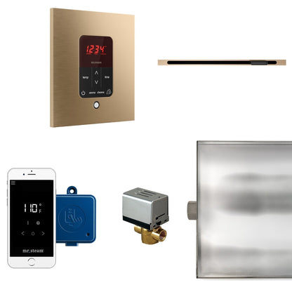 MrSteam Butler Linear 28" x 13" x 11" Steam Generator Control Kit Package in Square Brushed Bronze with Autoflush, Condensation Pan, Steamlinx, Steamhead