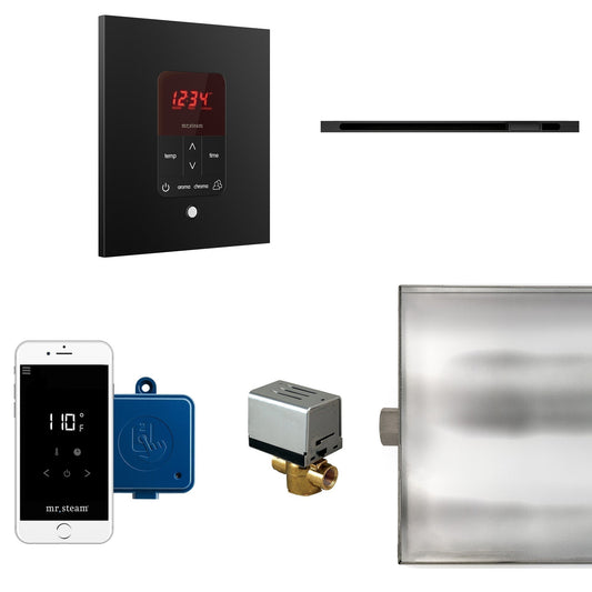 MrSteam Butler Linear 28" x 13" x 11" Steam Generator Control Kit Package in Square Matte Black with Autoflush, Condensation Pan, Steamlinx, Steamhead