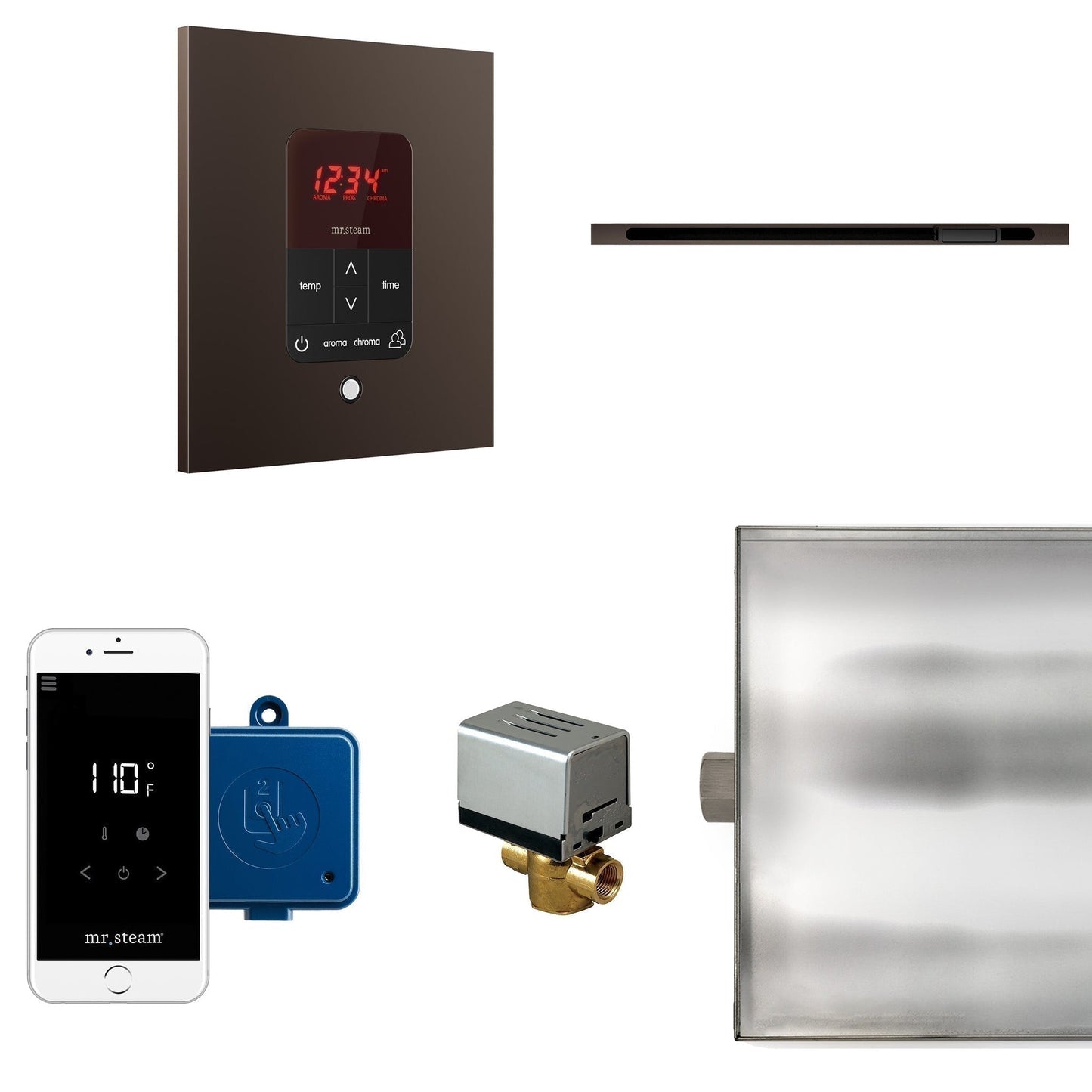 MrSteam Butler Linear 28" x 13" x 11" Steam Generator Control Kit Package in Square Oil Rubbed Bronze with Autoflush, Condensation Pan, Steamlinx, Steamhead
