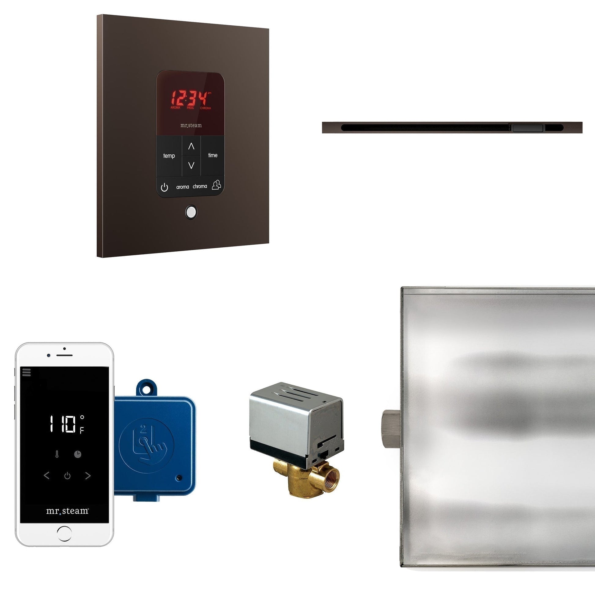 MrSteam Butler Linear 28" x 13" x 11" Steam Generator Control Kit Package in Square Oil Rubbed Bronze with Autoflush, Condensation Pan, Steamlinx, Steamhead
