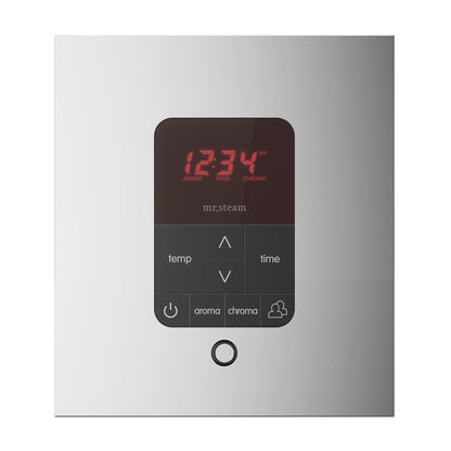 MrSteam Butler Linear 28" x 13" x 11" Steam Generator Control Kit Package in Square Polished Chrome with Autoflush, Condensation Pan, Steamlinx, Steamhead