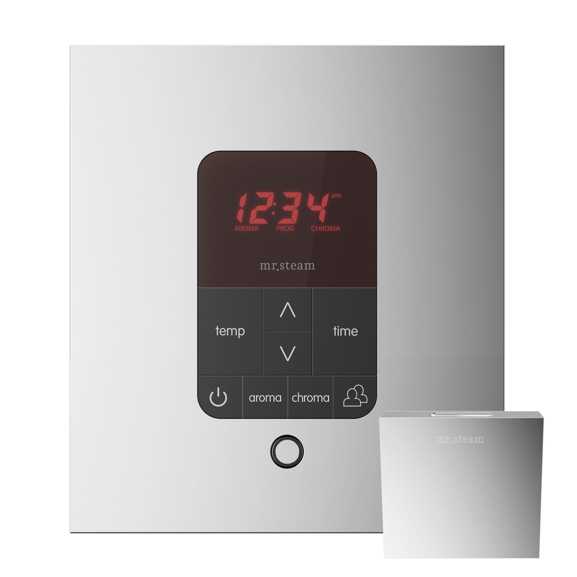 MrSteam Butler Linear 28" x 13" x 11" Steam Generator Control Kit Package in Square Polished Chrome with Autoflush, Condensation Pan, Steamlinx, Steamhead