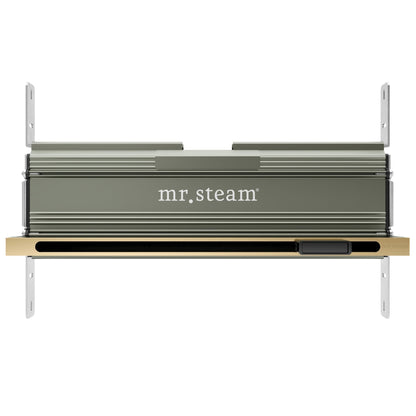 MrSteam Butler Linear 28" x 13" x 11" Steam Generator Control Kit Package in Square Satin Brass with Autoflush, Condensation Pan, Steamlinx, Steamhead