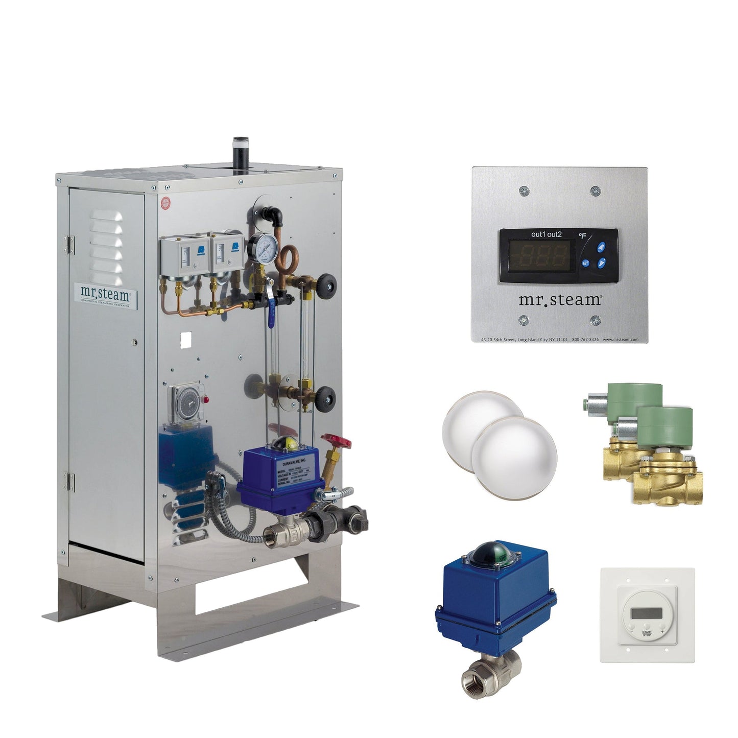 MrSteam Commercial CU1 Generator Package 36 kW 600 V with Digital 1 Control Package and Blowdown Tank & Steamhead