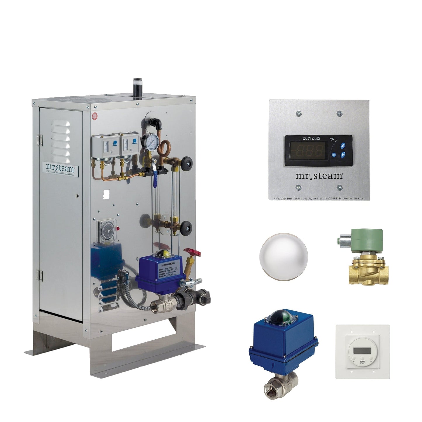 MrSteam Commercial CU1 Generator Package 9 kW 600 V with Digital 1 Control Package and Blowdown Tank & Steamhead