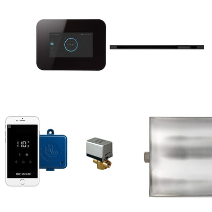 MrSteam iButler 28" x 13" x 11" Matte Black Linear Steam Generator Control Kit Package in Black with Autoflush, Condensation Pan, Steamlinx, Steamhead