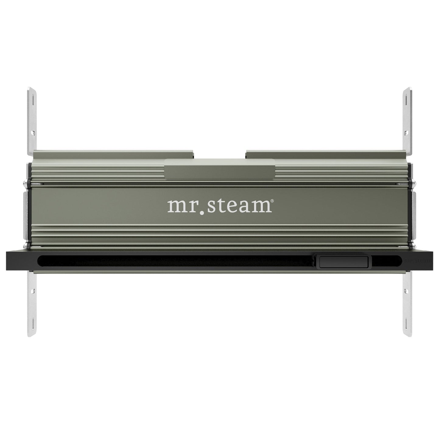MrSteam iButler 28" x 13" x 11" Matte Black Linear Steam Generator Control Kit Package in White with Autoflush, Condensation Pan, Steamlinx, Steamhead