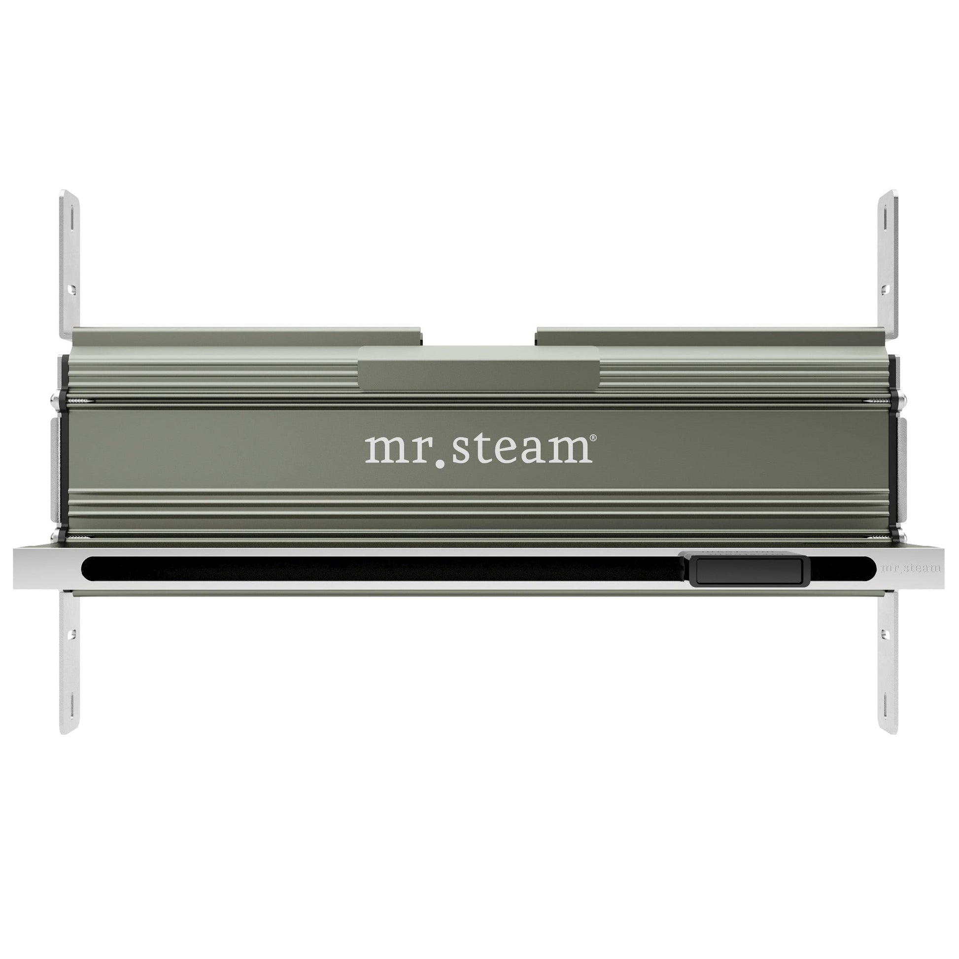 MrSteam iButler 28" x 13" x 11" Polished Chrome Linear Steam Generator Control Kit Package in Black with Autoflush, Condensation Pan, Steamlinx, Steamhead