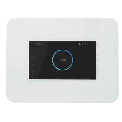 MrSteam iButler 28" x 13" x 11" Polished Nickel Linear Steam Generator Control Kit Package in White with Autoflush, Condensation Pan, Steamlinx, Steamhead