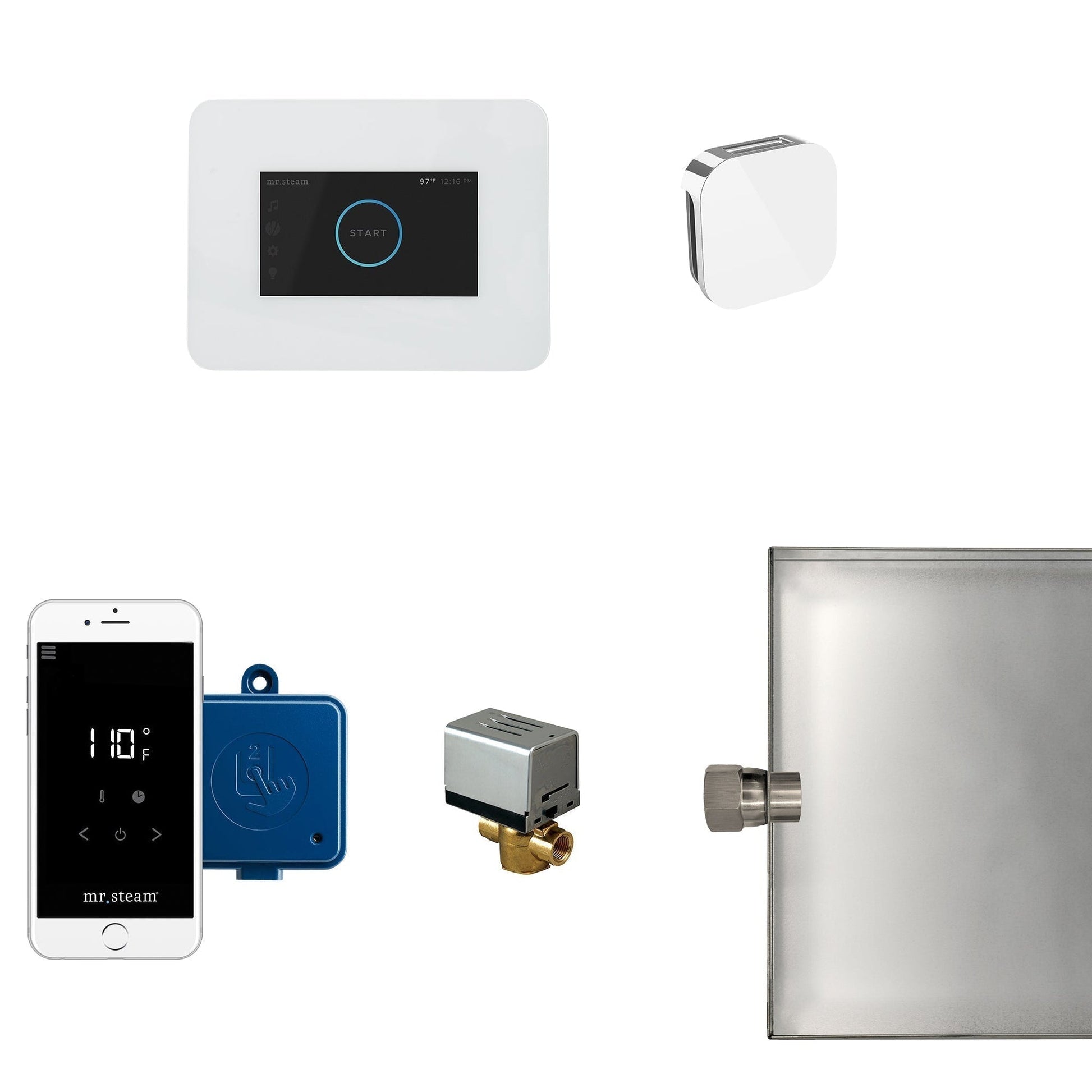 MrSteam iButler 28" x 13" x 11" white in Steam Generator Control Kit Package with Autoflush, Condensation Pan, Steamlinx, Steamhead