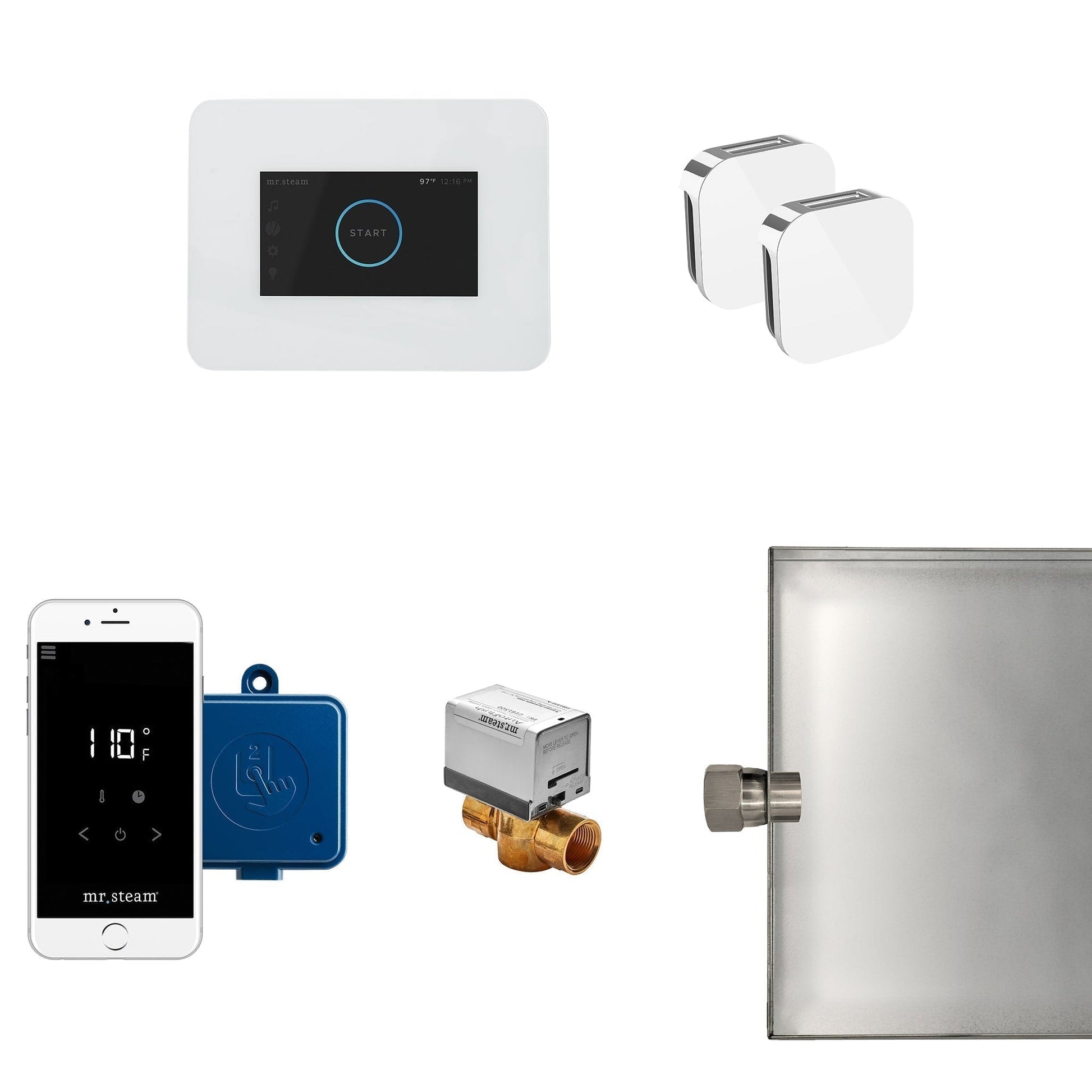 MrSteam iButler 36" x 12"x 12" white in Max Steam Generator Control Kit Package with Autoflush, Condensation Pan, Steamlinx, Steamhead