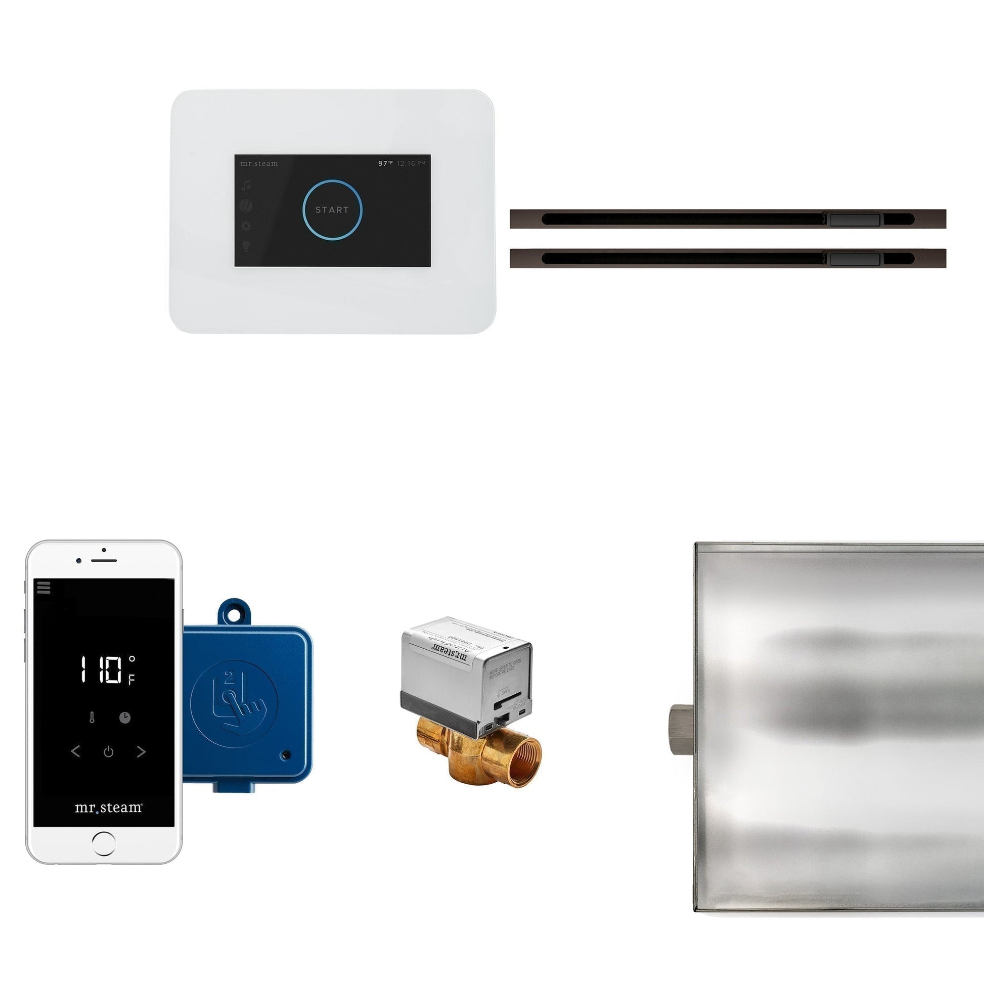 MrSteam iButler Max 36" x 12 x 12 white in Oil Rubbed Bronze Linear Steam Generator Control Kit Package with Autoflush, Condensation Pan, Steamlinx, Steamhead