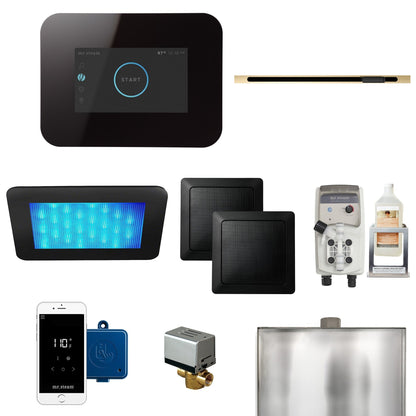 MrSteam iDream 27" x 22" x 18" Black Linear Polished Brass Steam Generator Control Kit Package