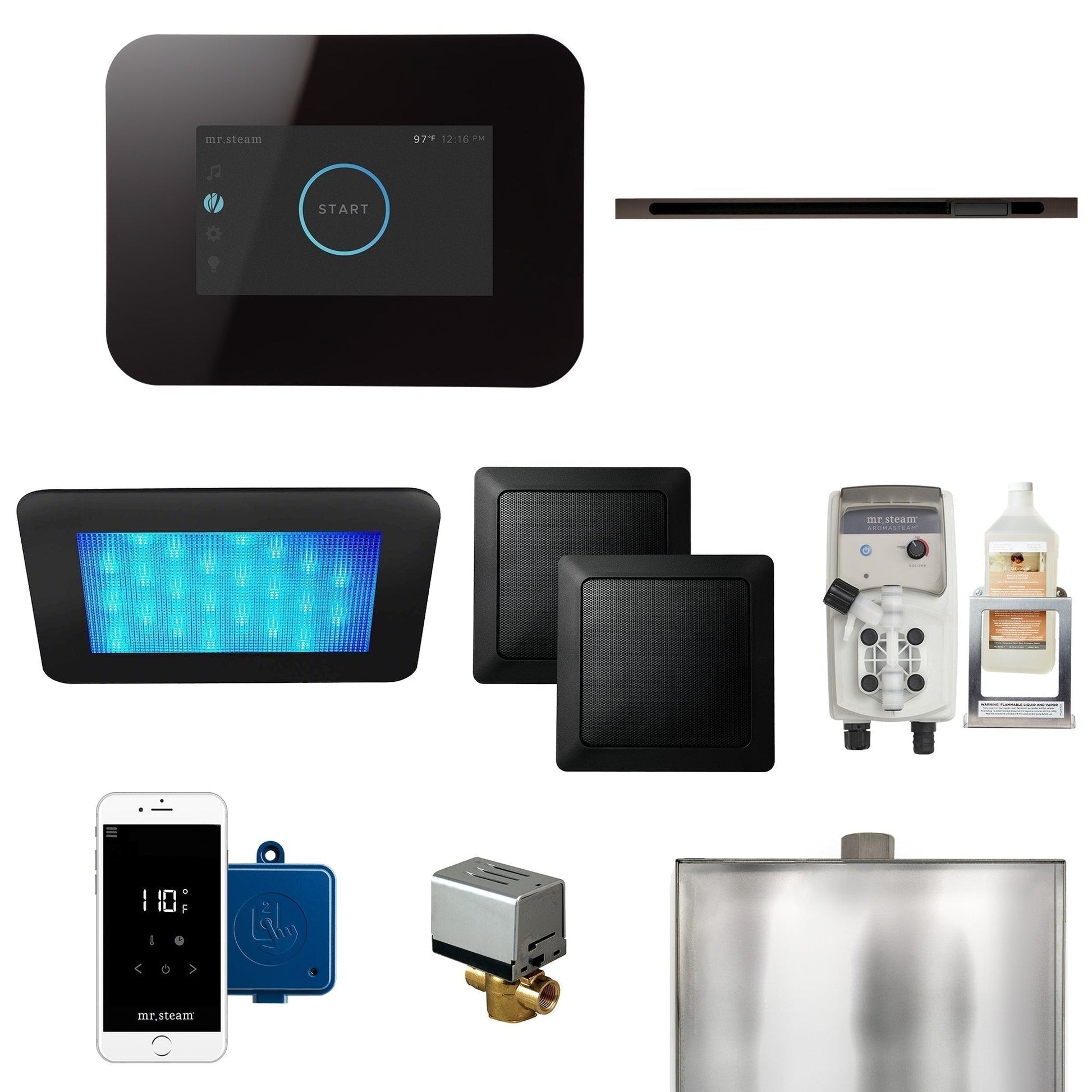 MrSteam iDream 27" x 22" x 18" Black in Linear Oil Rubbed Bronze Steam Generator Control Kit Package