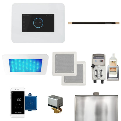 MrSteam iDream 27" x 22" x 18" white in Linear Brushed Bronze Steam Generator Control Kit Package