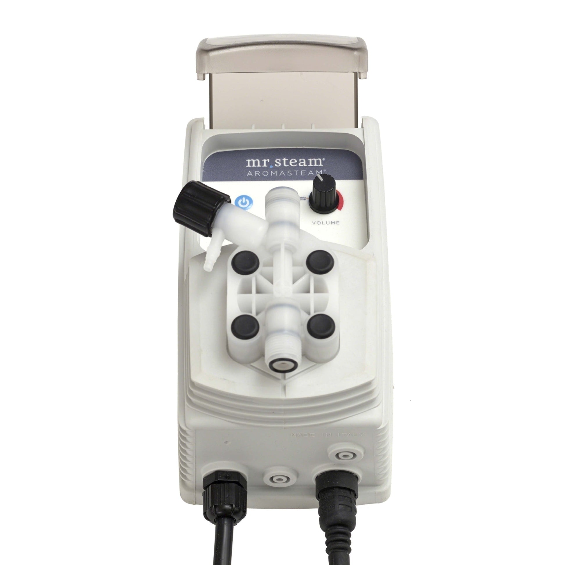 MrSteam iDream 27" x 22" x 18" white in Linear Satin Brass Steam Generator Control Kit Package