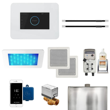 MrSteam iDream 36" x 24" x 18" White in Max Linear Polished Chrome Steam Generator Control Kit Package
