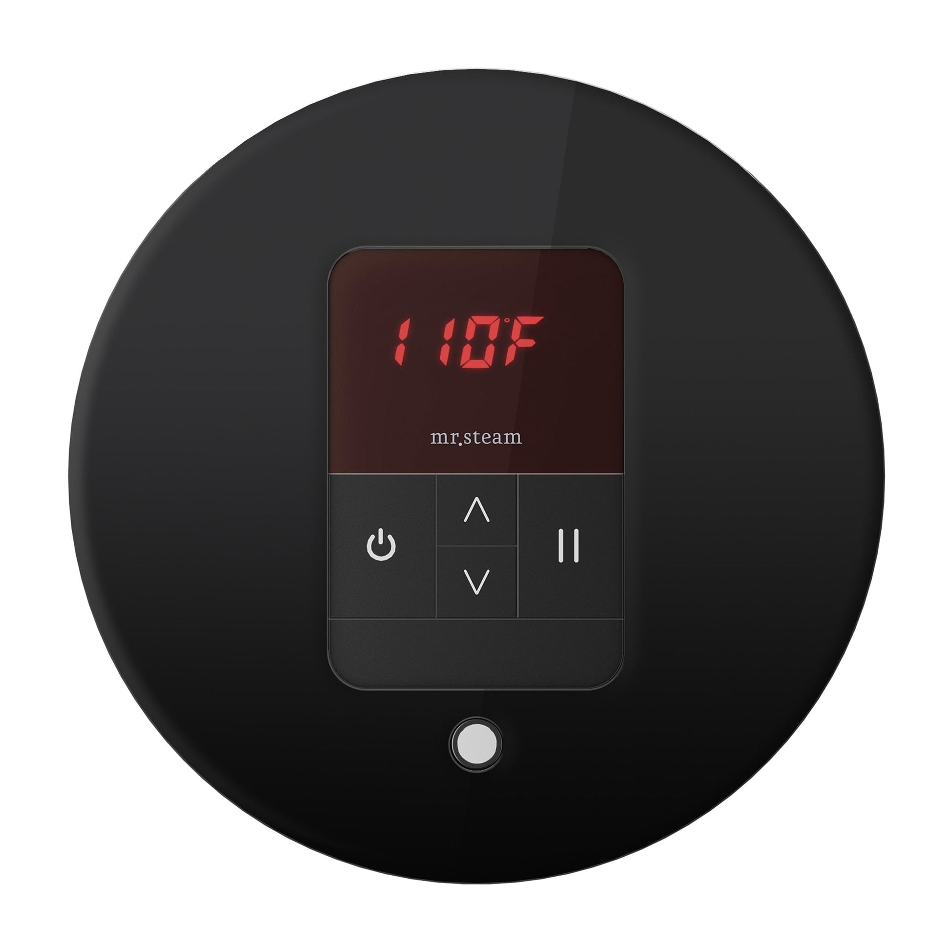 MrSteam iTempo 5" x 5" x 1" Black Round Steam Shower Control in with Polished Chrome Bezel