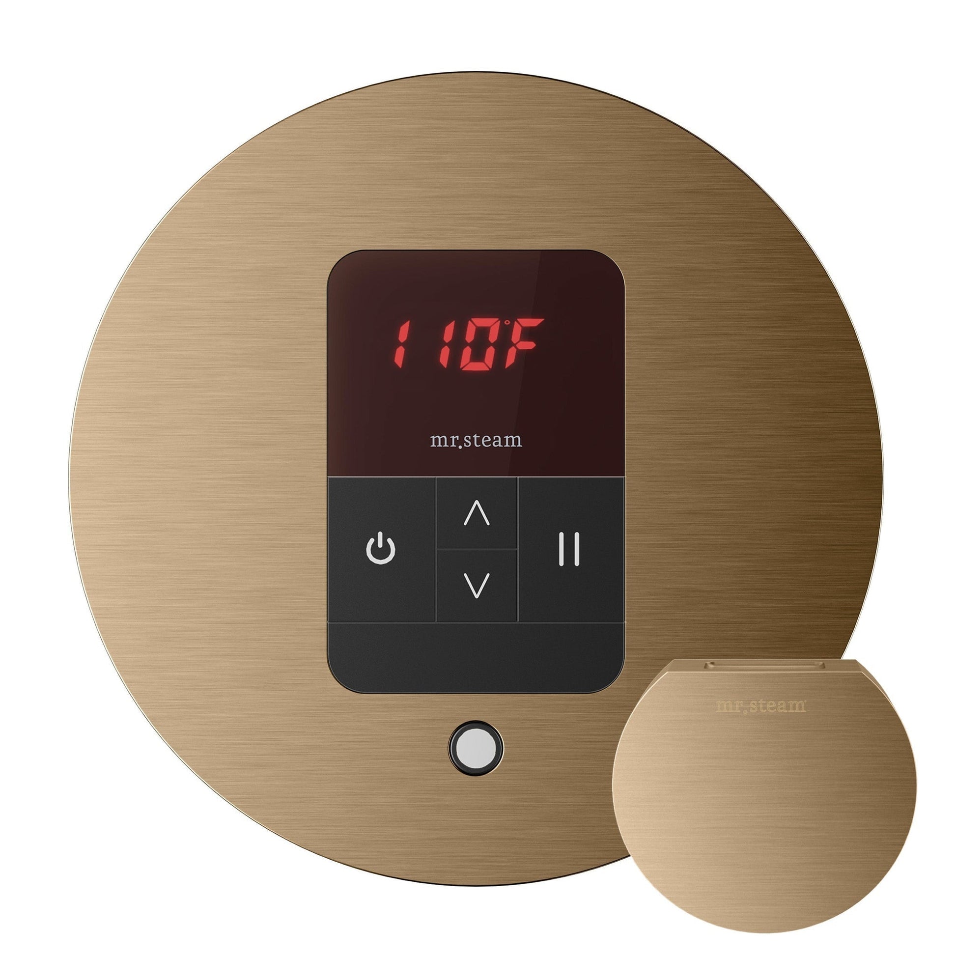 MrSteam iTempo 5" x 5" x 1" Brushed Bronze Round Steam Shower Control in
