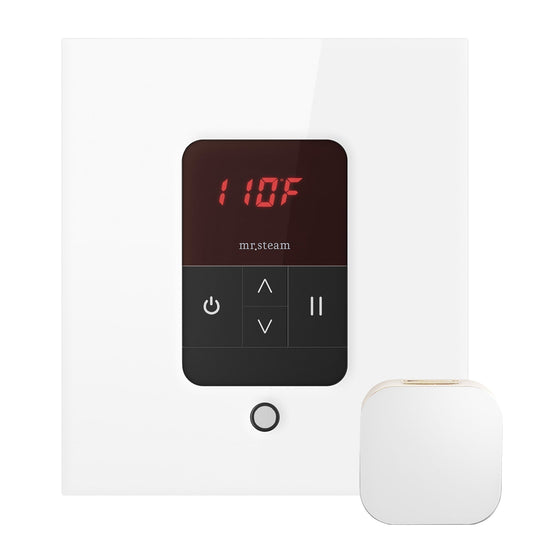 MrSteam iTempo 5" x 5" x 1" White in Square Steam Shower Control with Polished Chrome Bezel