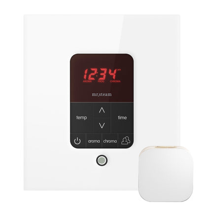 MrSteam iTempoPlus 5" x 4" x 1" White in Square Steam Shower Control with Polished Chrome Bezel