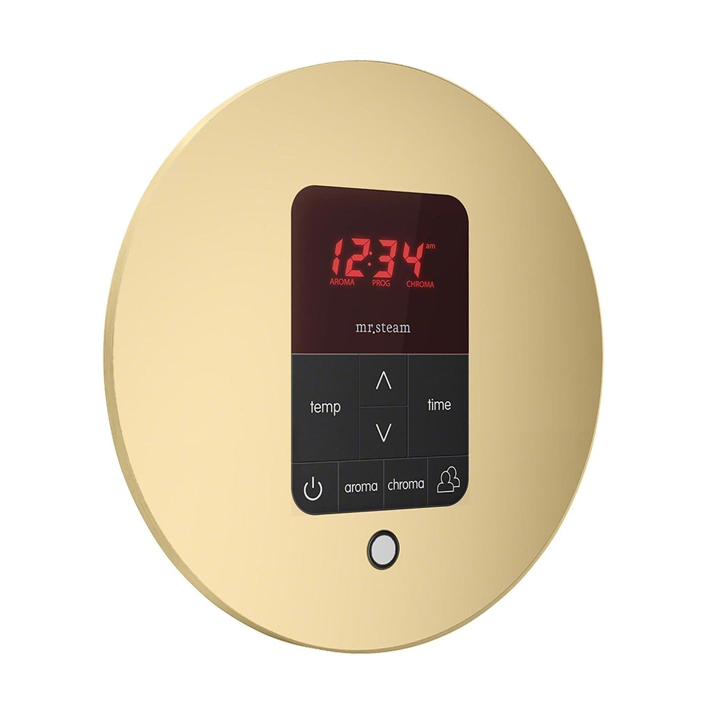 MrSteam iTempoPlus 5" x 5" x 1" Satin Brass in Round Steam Shower Control