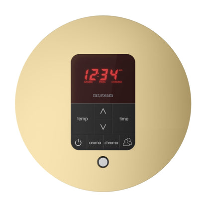MrSteam iTempoPlus 5" x 5" x 1" Satin Brass in Round Steam Shower Control