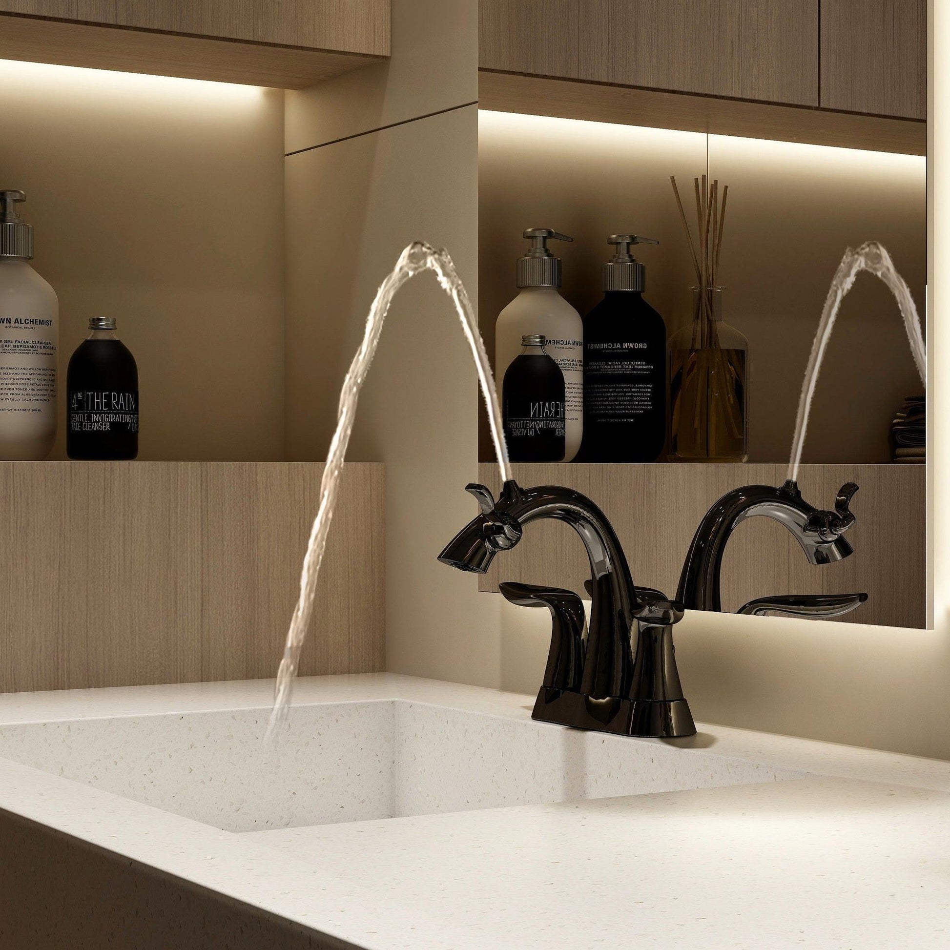 Nasoni Da Vinci 4" Gloss Black Nickel Centerset Fountain Faucet With Pop-Up Drain
