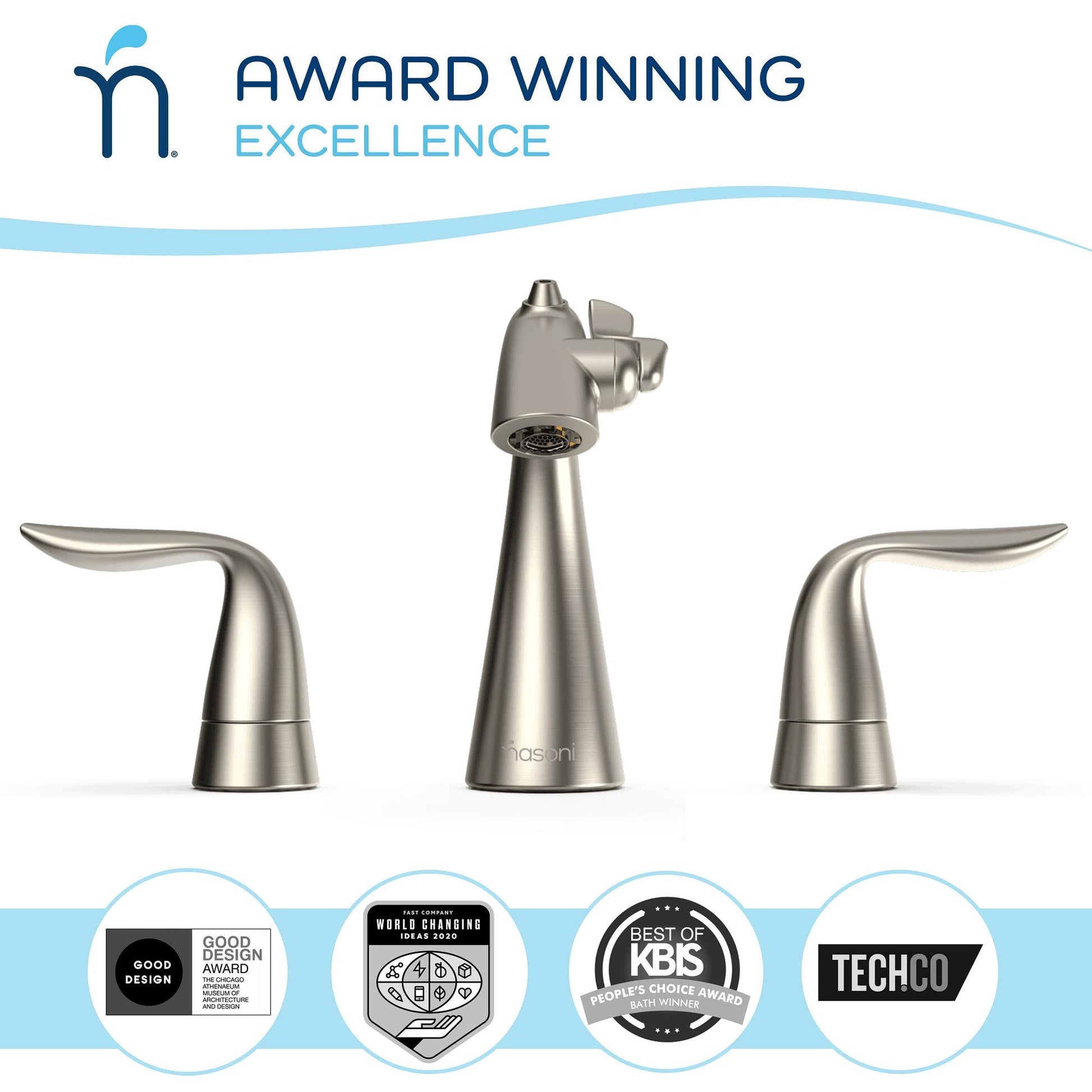 Nasoni Da Vinci 8" Brushed Nickel Widespread Fountain Faucet With Pop-Up Drain