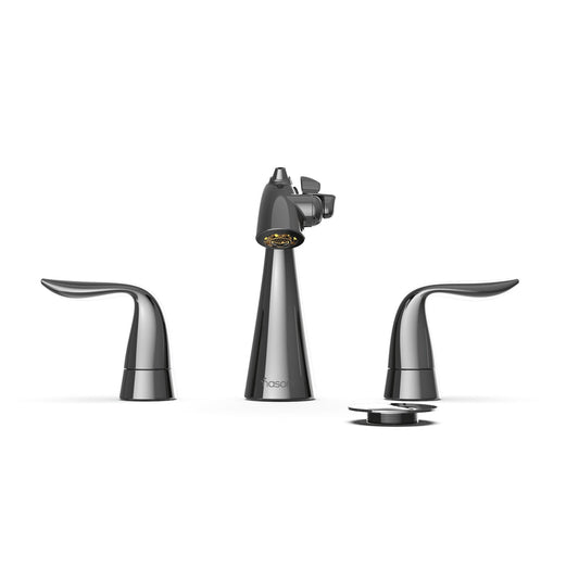 Nasoni Da Vinci 8" Gloss Black Nickel Widespread Fountain Faucet With Pop-Up Drain