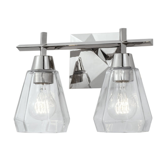 Norwell Lighting Arctic Bath Series 9" x 13" 2-Light Polished Nickel Vanity Wall Sconce With Clear Glass Diffuser