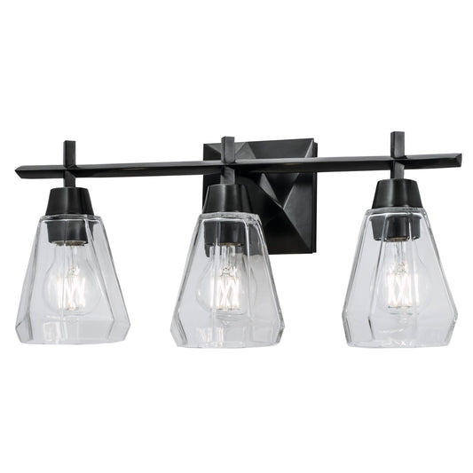 Norwell Lighting Arctic Bath Series 9" x 20" 3-Light Acid Dipped Black Vanity Wall Sconce With Clear Glass Diffuser