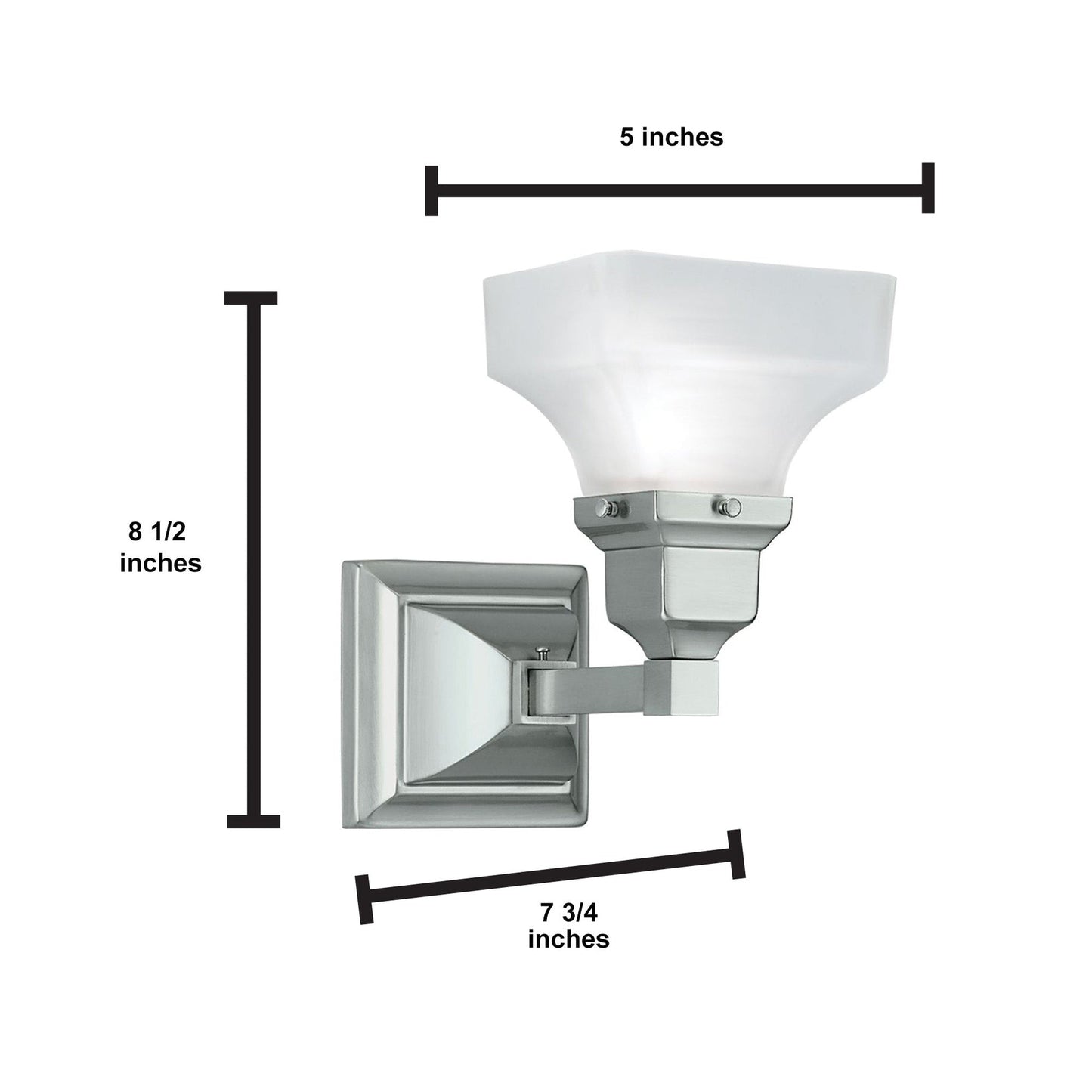 Norwell Lighting Birmingham 9" x 5" 1-Light Chrome Vanity Wall Sconce With Square Glass Diffuser