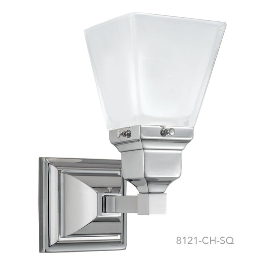 Norwell Lighting Birmingham 9" x 5" 1-Light Chrome Vanity Wall Sconce With Square Glass Diffuser