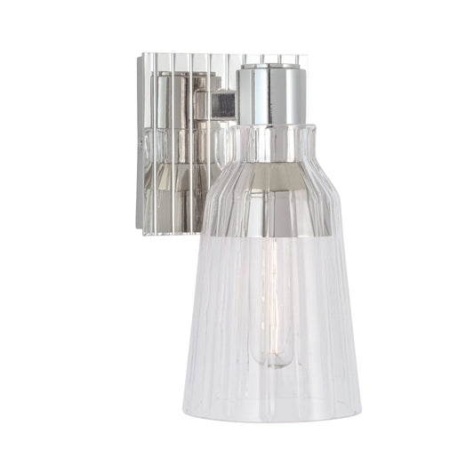 Norwell Lighting Carnival 9" x 4" 1-Light Polished Nickel Indoor Wall Light With Striped Clear Glass Diffuser