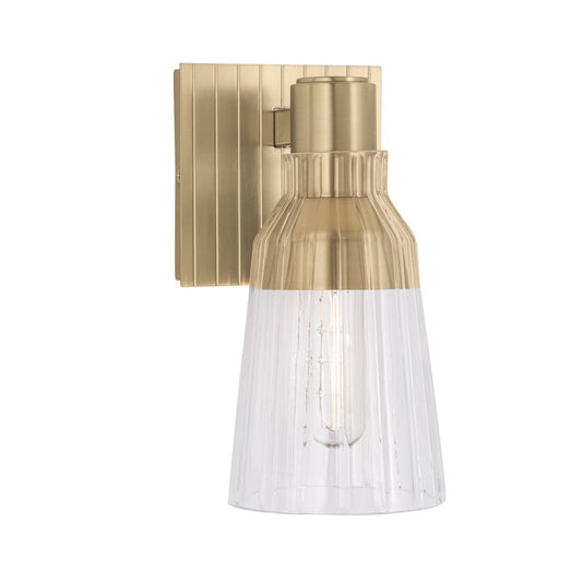 Norwell Lighting Carnival 9" x 4" 1-Light Satin Brass Indoor Wall Light With Striped Clear Glass Diffuser