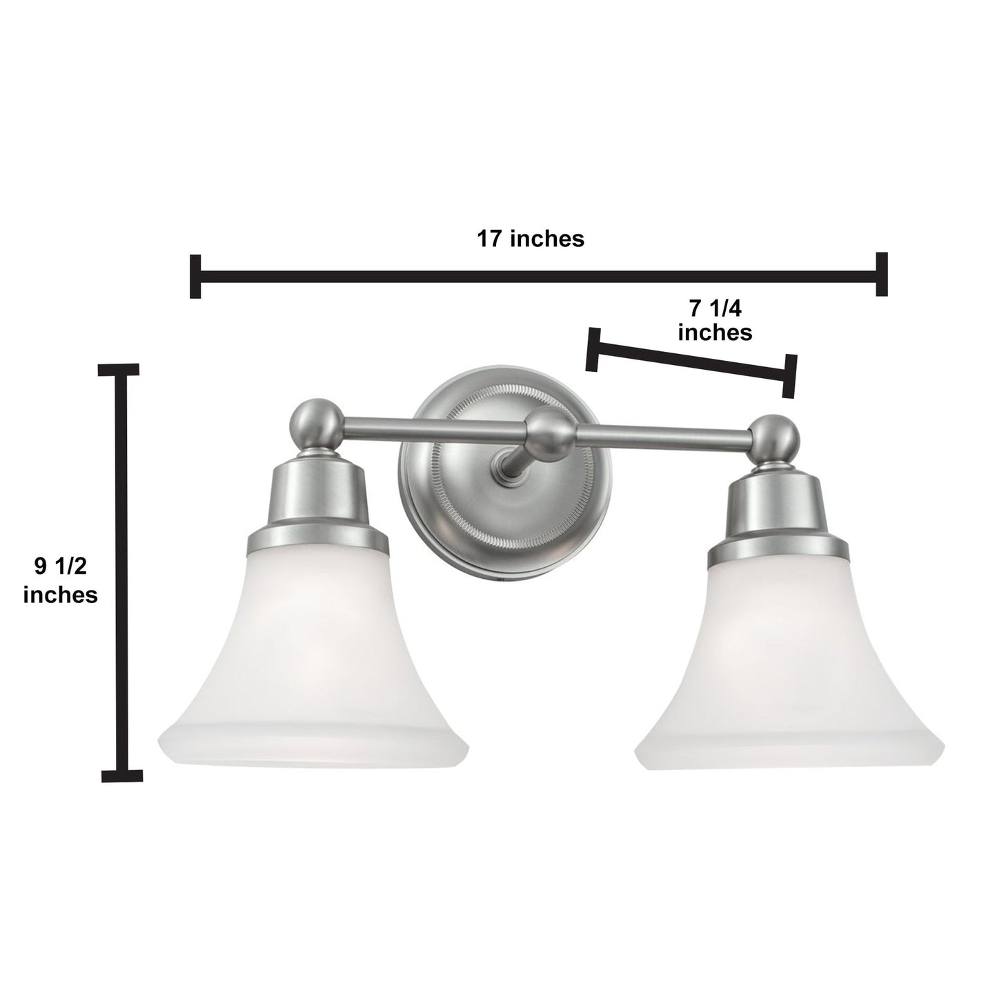 Norwell Lighting Elizabeth 10" x 17" 2-Light Polished Nickel Vanity Sconce With Flared Glass Diffuser