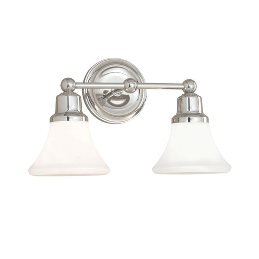 Norwell Lighting Elizabeth 10" x 17" 2-Light Polished Nickel Vanity Sconce With Flared Glass Diffuser
