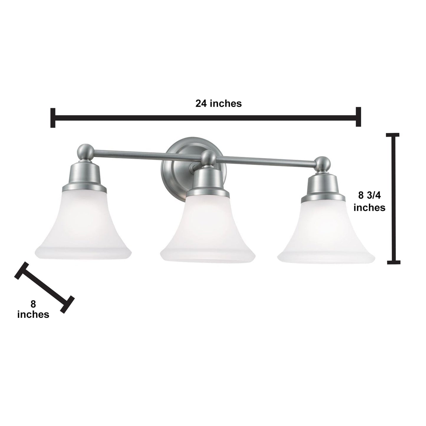 Norwell Lighting Elizabeth 10" x 24" 3-Light Brushed Nickel Vanity Sconce With Flared Glass Diffuser