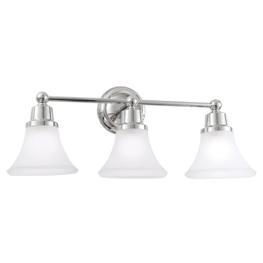 Norwell Lighting Elizabeth 10" x 24" 3-Light Polished Nickel Vanity Sconce With Flared Glass Diffuser