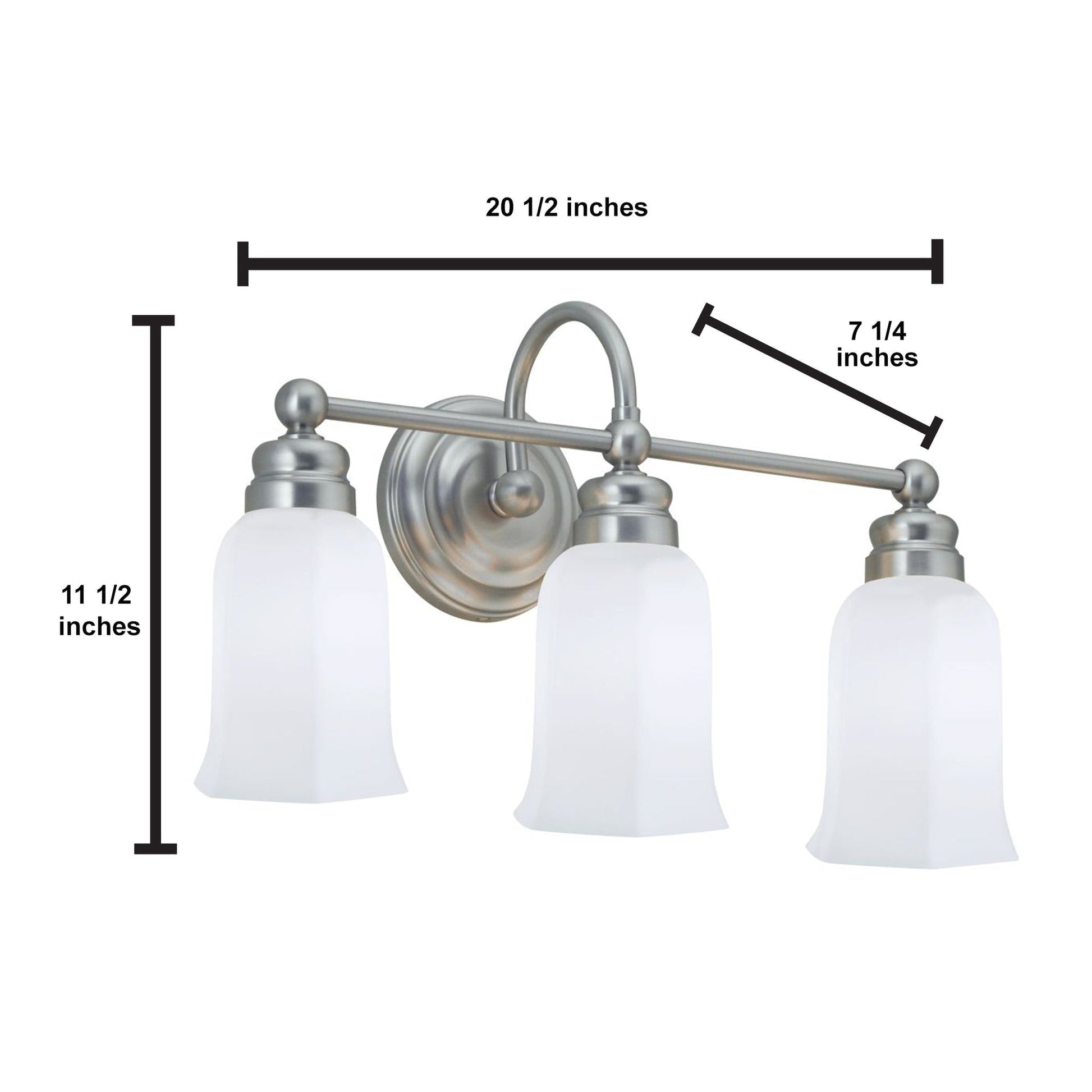 Norwell Lighting Emily 12" x 21" 3-Light Brushed Nickel Vanity Light With Hexagonal Opal Glass Diffuser