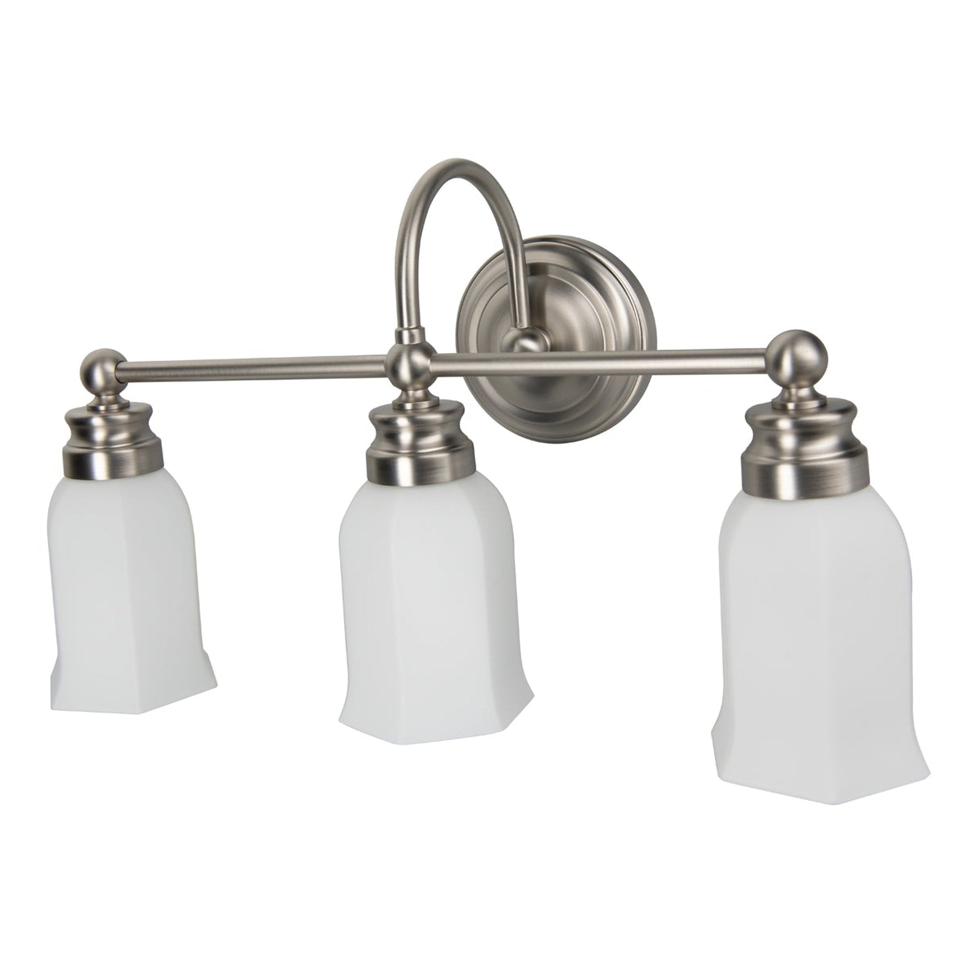 Norwell Lighting Emily 12" x 21" 3-Light Brushed Nickel Vanity Light With Hexagonal Opal Glass Diffuser