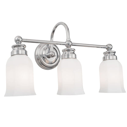 Norwell Lighting Emily 12" x 21" 3-Light Chrome Vanity Light With Hexagonal Opal Glass Diffuser