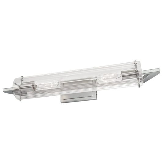 Norwell Lighting Faceted 24" x 4" 2-Light Linear Brushed Nickel Vanity Wall Sconce With Ribbed Clear Glass Diffuser