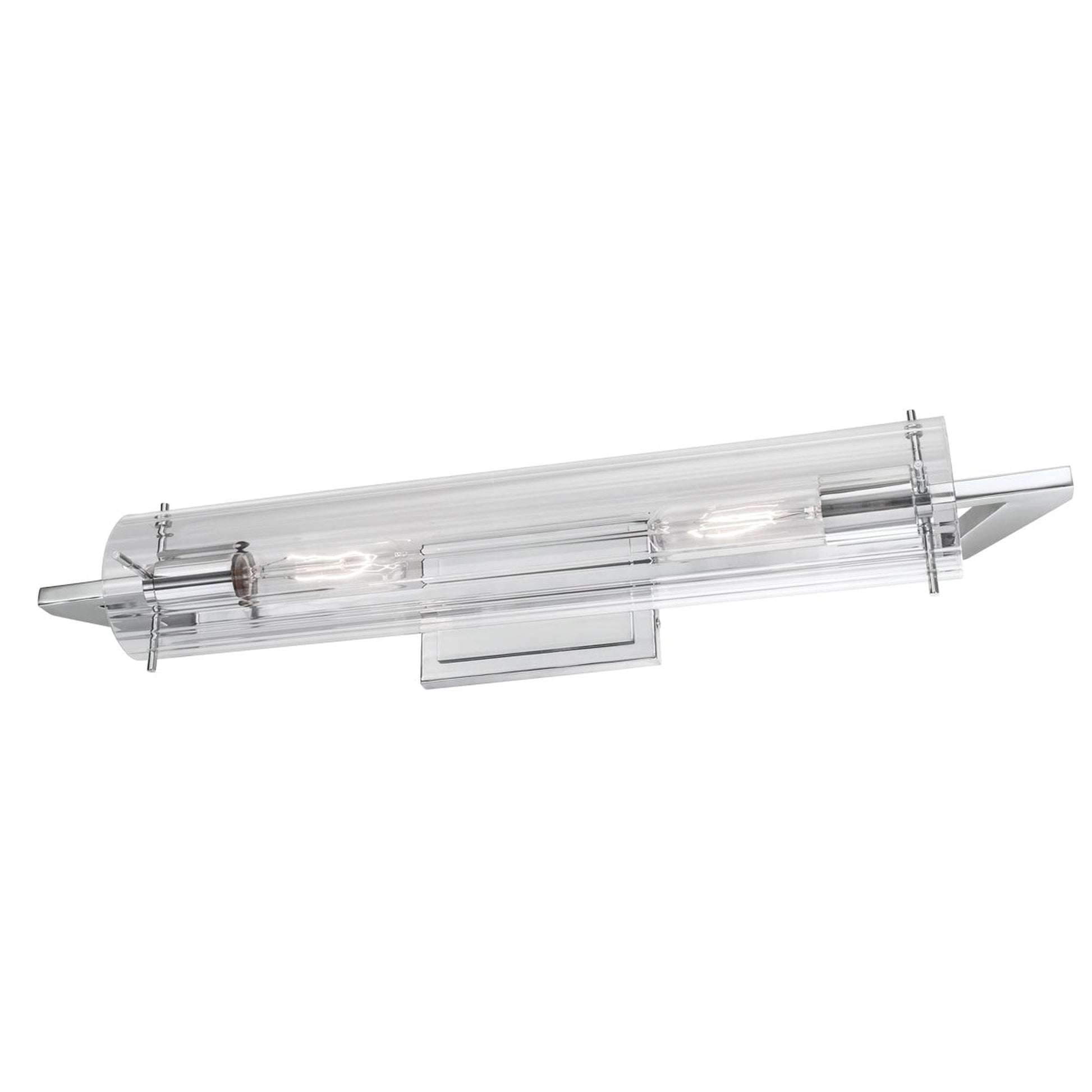 Norwell Lighting Faceted 24" x 4" 2-Light Linear Chrome Vanity Wall Sconce With Ribbed Clear Glass Diffuser
